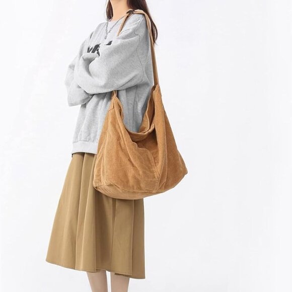 Unisex Corduroy Large Shoulder Bag Casual Travel Work Organizer - Picture 7 of 7